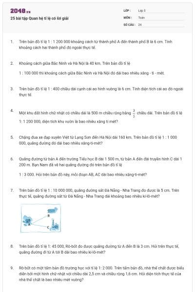 25 bài tập Quan hệ tỉ lệ có lời giải