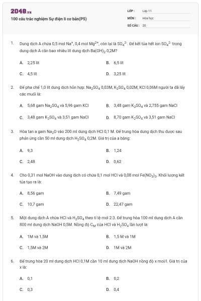 100 câu trắc nghiệm Sự điện li cơ bản(P5)