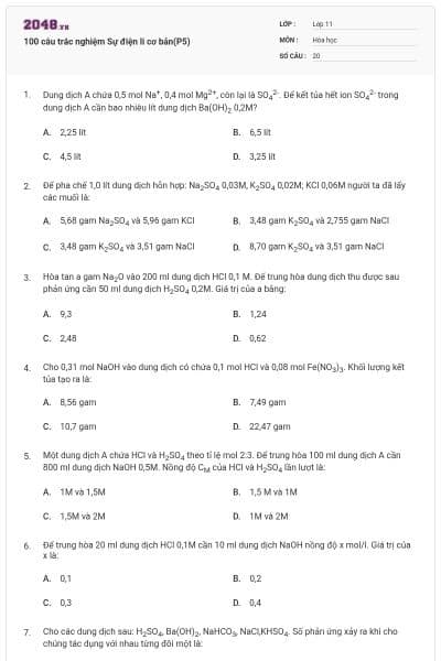 100 câu trắc nghiệm Sự điện li cơ bản(P5)