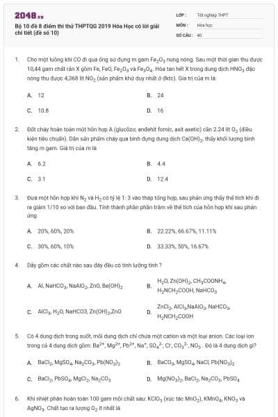 Bộ 10 đề 8 điểm thi thử THPTQG 2019 Hóa Học có lời giải chi tiết (đề số 10)