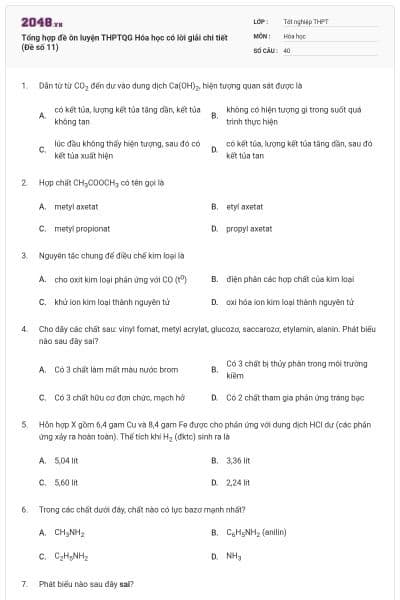 Tổng hợp đề ôn luyện THPTQG Hóa học có lời giải chi tiết (Đề số 11)