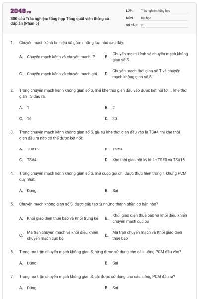 300 câu Trắc nghiệm tổng hợp Tổng quát viễn thông có đáp án (Phần 5)