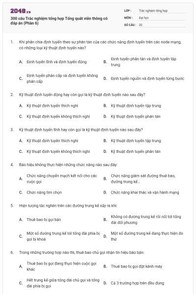 300 câu Trắc nghiệm tổng hợp Tổng quát viễn thông có đáp án (Phần 6)