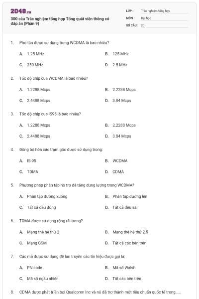 300 câu Trắc nghiệm tổng hợp Tổng quát viễn thông có đáp án (Phần 9)