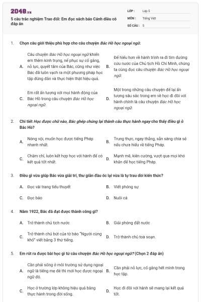 5 câu trắc nghiệm Trao đổi: Em đọc sách báo Cánh diều có đáp án