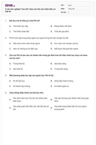5 câu trắc nghiệm Trao đổi: Gian nan thử sức Cánh diều có đáp án
