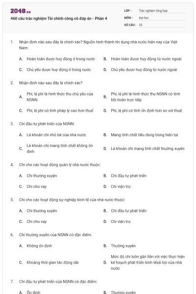 460 câu trắc nghiệm Tài chính công có đáp án - Phần 4