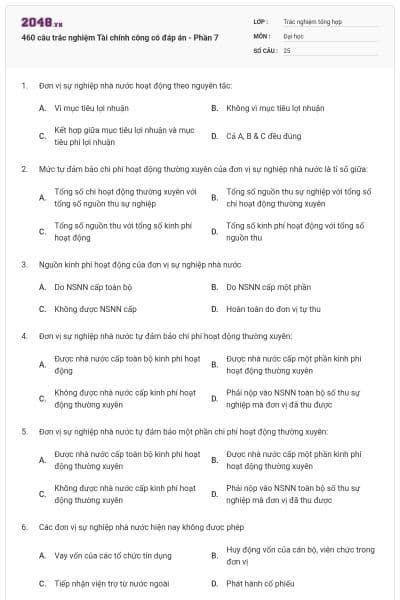 460 câu trắc nghiệm Tài chính công có đáp án - Phần 7