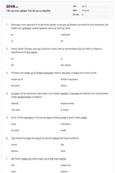 150 câu trắc nghiệm Tìm lỗi sai cơ bản(P6)