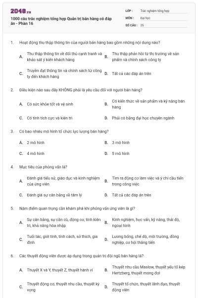 1000 câu trắc nghiệm tổng hợp Quản trị bán hàng có đáp án - Phần 16