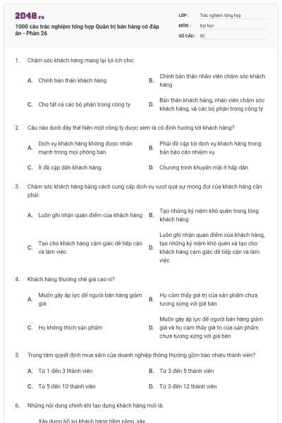 1000 câu trắc nghiệm tổng hợp Quản trị bán hàng có đáp án - Phần 26