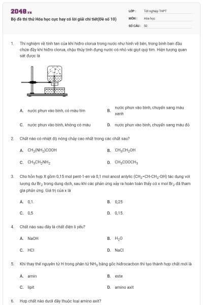 Bộ đề thi thử Hóa học cực hay có lời giải chi tiết(Đề số 10)