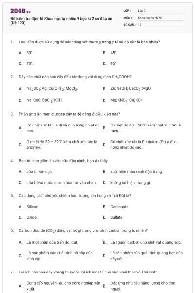 Đề kiểm tra định kì Khoa học tự nhiên 9 học kì 2 có đáp án (Đề 123)