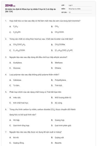 Đề kiểm tra định kì Khoa học tự nhiên 9 học kì 2 có đáp án (Đề 124)