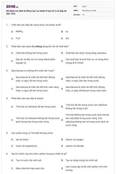 Đề kiểm tra định kì Khoa học tự nhiên 9 học kì 2 có đáp án (Đề 125)