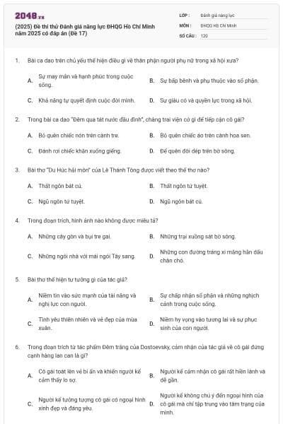(2025) Đề thi thử Đánh giá năng lực ĐHQG Hồ Chí Minh năm 2025 có đáp án (Đề 17)