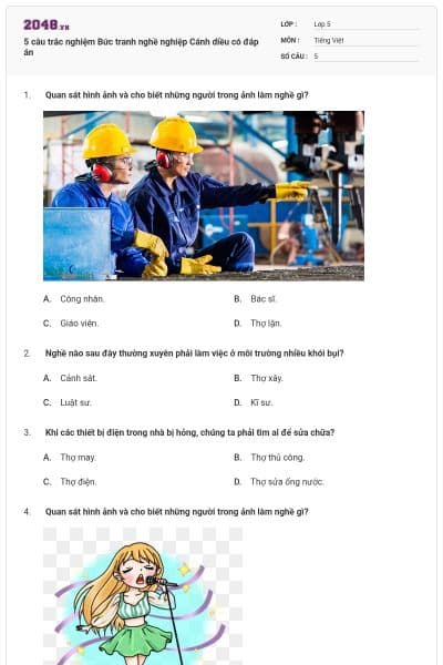 5 câu trắc nghiệm Bức tranh nghề nghiệp Cánh diều có đáp án