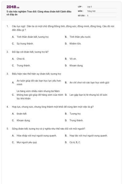 5 câu trắc nghiệm Trao đổi: Cùng nhau đoàn kết Cánh diều có đáp án