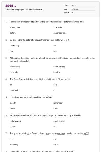 150 câu trắc nghiệm Tìm lỗi sai cơ bản(P7)