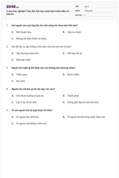 5 câu trắc nghiệm Trao đổi: Em đọc sách báo Cánh diều có đáp án