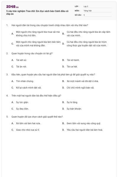 5 câu trắc nghiệm Trao đổi: Em đọc sách báo Cánh diều có đáp án