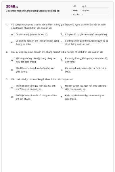 3 câu trắc nghiệm Sang đường Cánh diều có đáp án