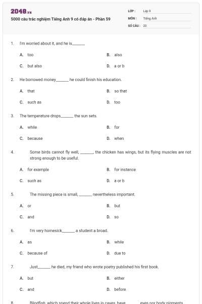 5000 câu trắc nghiệm Tiếng Anh 9 có đáp án - Phần 59