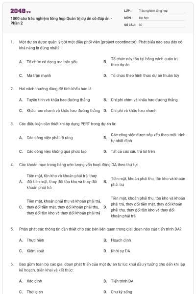 1000 câu trắc nghiệm tổng hợp Quản trị dự án có đáp án - Phần 2