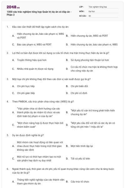 1000 câu trắc nghiệm tổng hợp Quản trị dự án có đáp án - Phần 3