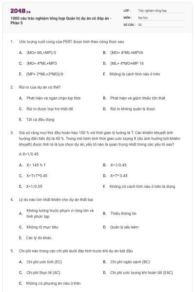 1000 câu trắc nghiệm tổng hợp Quản trị dự án có đáp án - Phần 5
