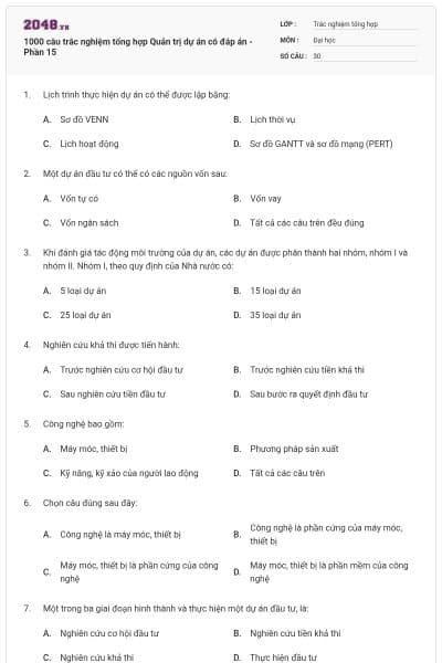 1000 câu trắc nghiệm tổng hợp Quản trị dự án có đáp án - Phần 15