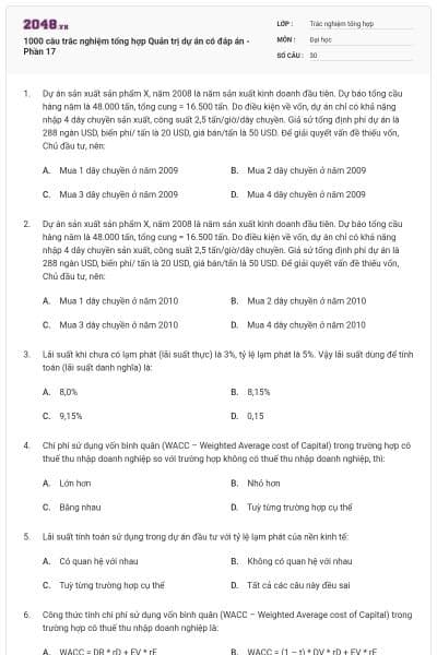1000 câu trắc nghiệm tổng hợp Quản trị dự án có đáp án - Phần 17