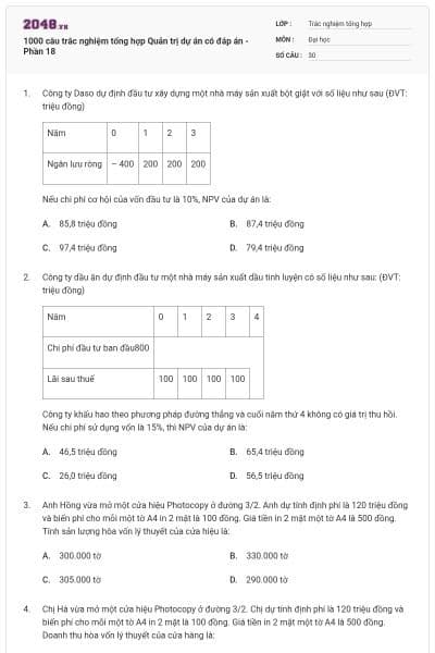 1000 câu trắc nghiệm tổng hợp Quản trị dự án có đáp án - Phần 18