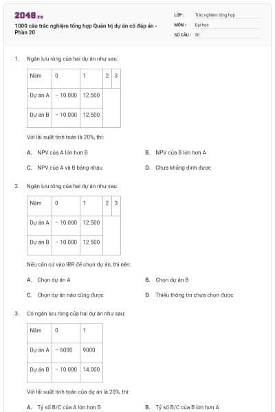 1000 câu trắc nghiệm tổng hợp Quản trị dự án có đáp án - Phần 20