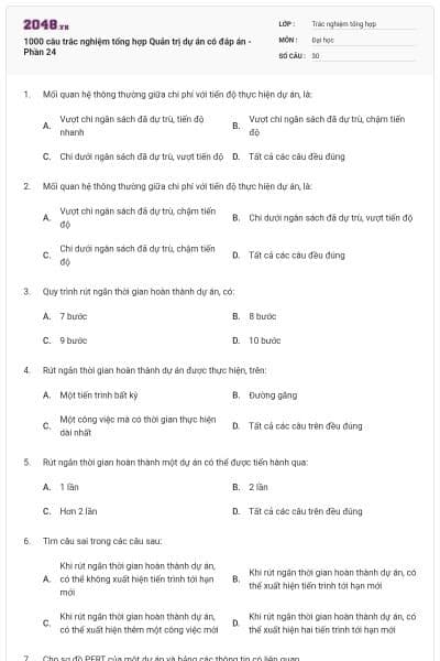 1000 câu trắc nghiệm tổng hợp Quản trị dự án có đáp án - Phần 24