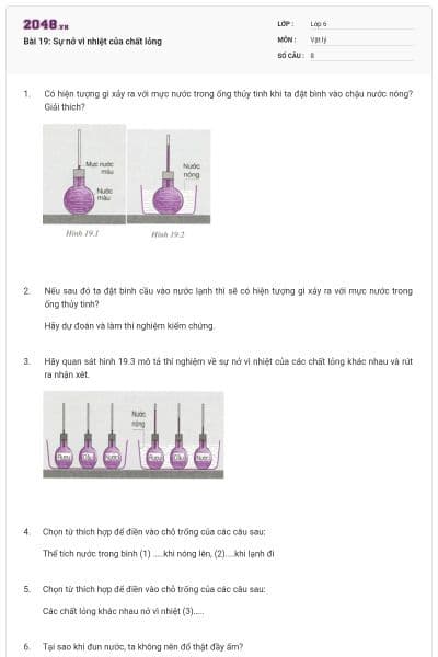 Bài 19: Sự nở vì nhiệt của chất lỏng