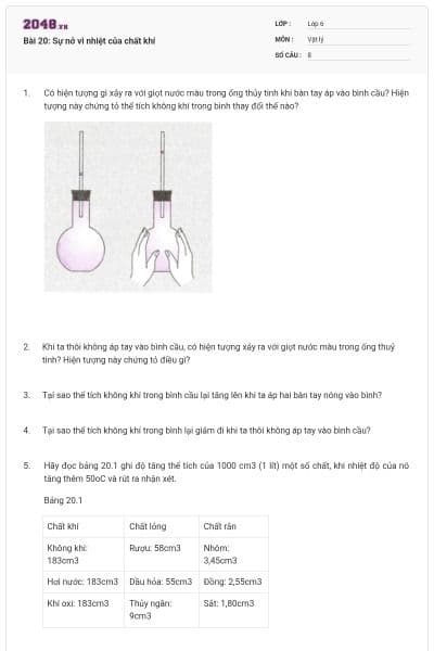 Bài 20: Sự nở vì nhiệt của chất khí