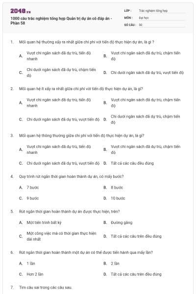 1000 câu trắc nghiệm tổng hợp Quản trị dự án có đáp án - Phần 58