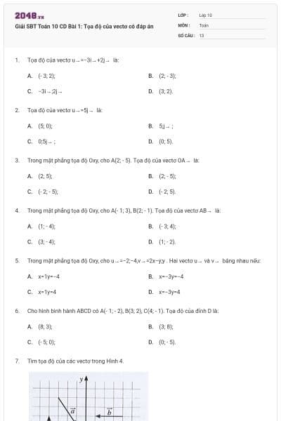 Giải SBT Toán 10 CD Bài 1: Tọa độ của vectơ có đáp án