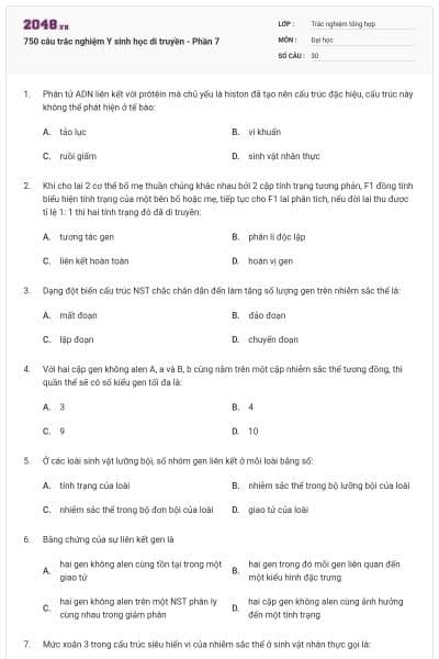 750 câu trắc nghiệm Y sinh học di truyền - Phần 7