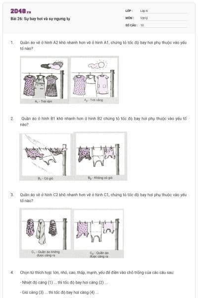 Bài 26: Sự bay hơi và sự ngưng tụ