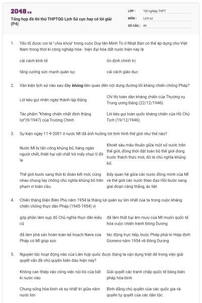 Tổng hợp đề thi thử THPTQG Lịch Sử cực hay có lời giải (P4)