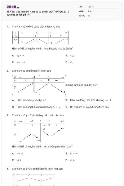 187 Bài trắc nghiệm Hàm số từ đề thi thử THPTQG 2019 cục hay có lời giải(P1)