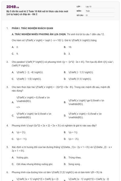 Bộ 5 đề thi cuối kì 2 Toán 10 Kết nối tri thức cấu trúc mới (có tự luận) có đáp án - Đề 2