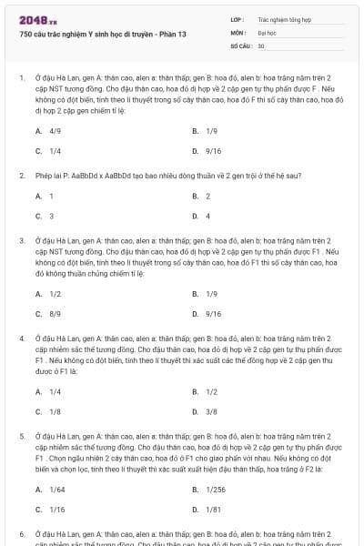 750 câu trắc nghiệm Y sinh học di truyền - Phần 13