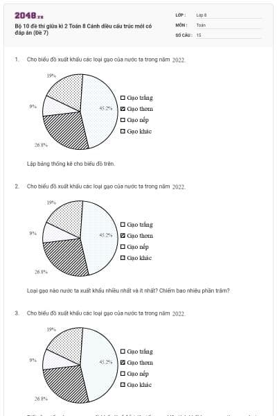Bộ 10 đề thi giữa kì 2 Toán 8 Cánh diều cấu trúc mới có đáp án (Đề 7)