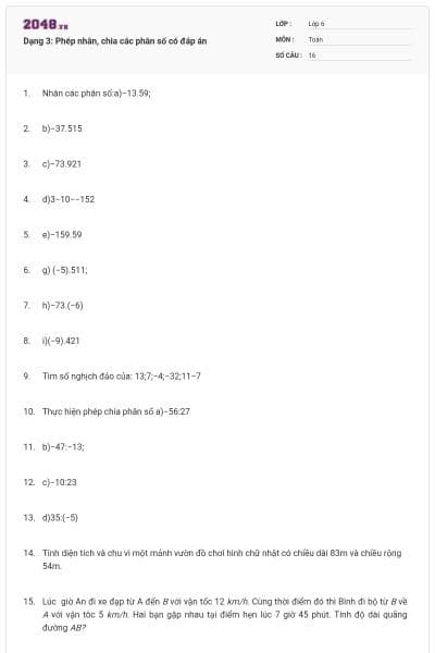 Dạng 3: Phép nhân, chia các phân số có đáp án