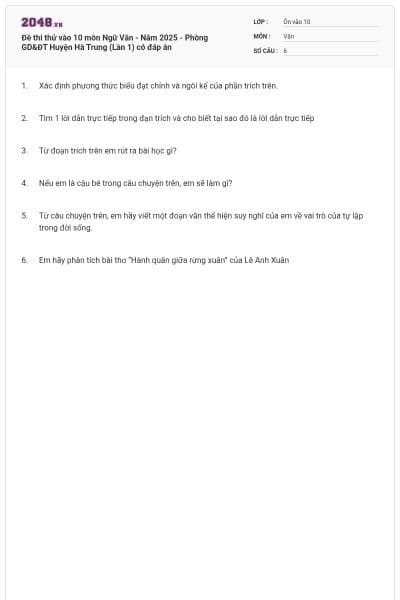 Đề thi thử vào 10 môn Ngữ Văn - Năm 2025 - Phòng GD&ĐT Huyện Hà Trung (Lần 1) có đáp án