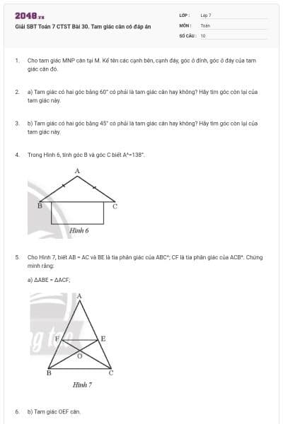Giải SBT Toán 7 CTST Bài 30. Tam giác cân có đáp án