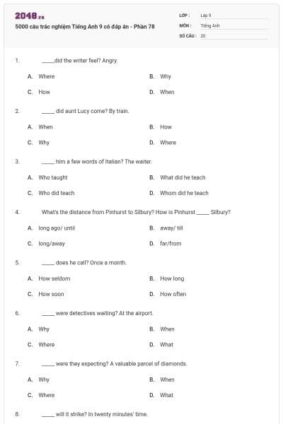 5000 câu trắc nghiệm Tiếng Anh 9 có đáp án - Phần 78